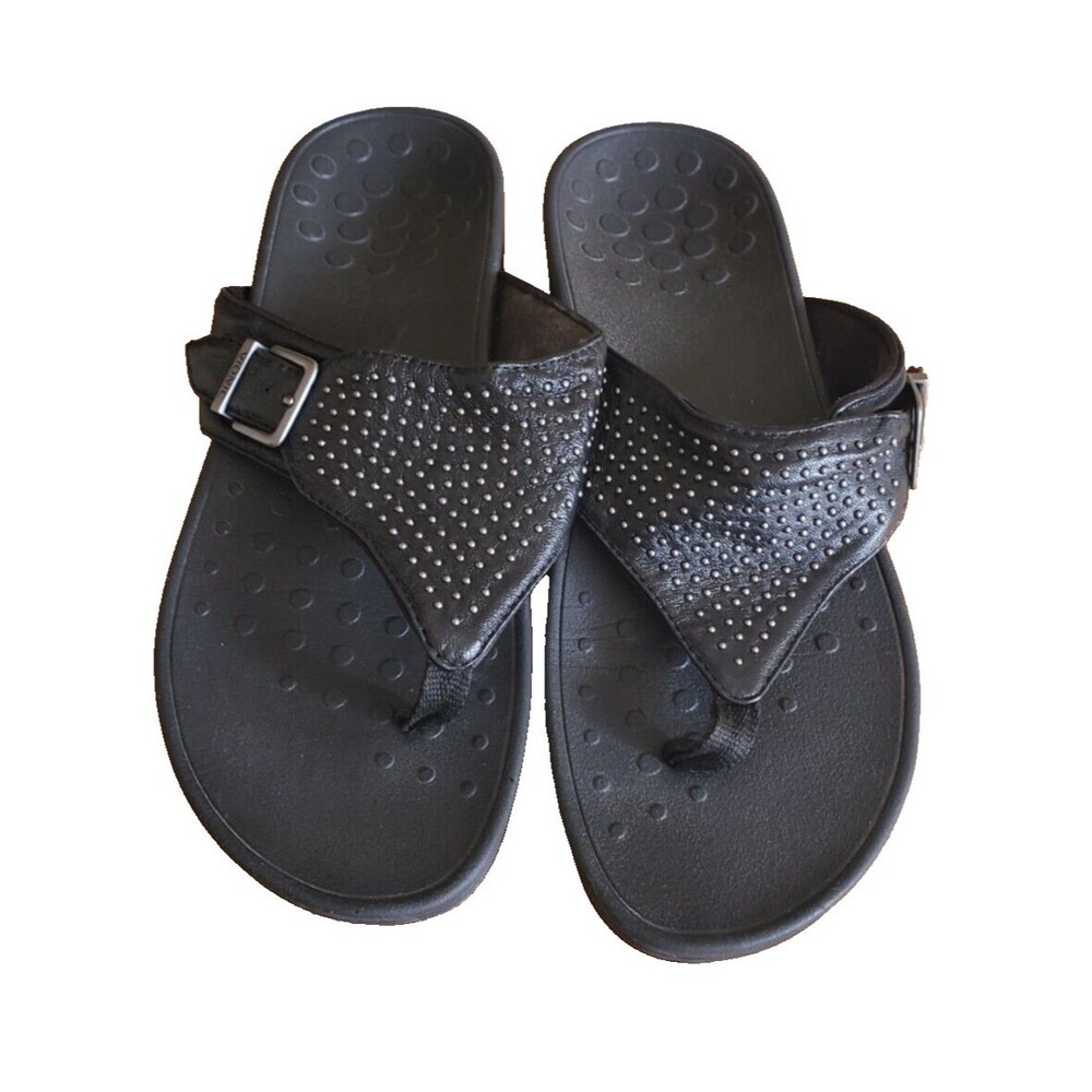 Vionic Capitola Women' Size  Sandals Platform Gray Studded Buckle‎ Comfort Thong